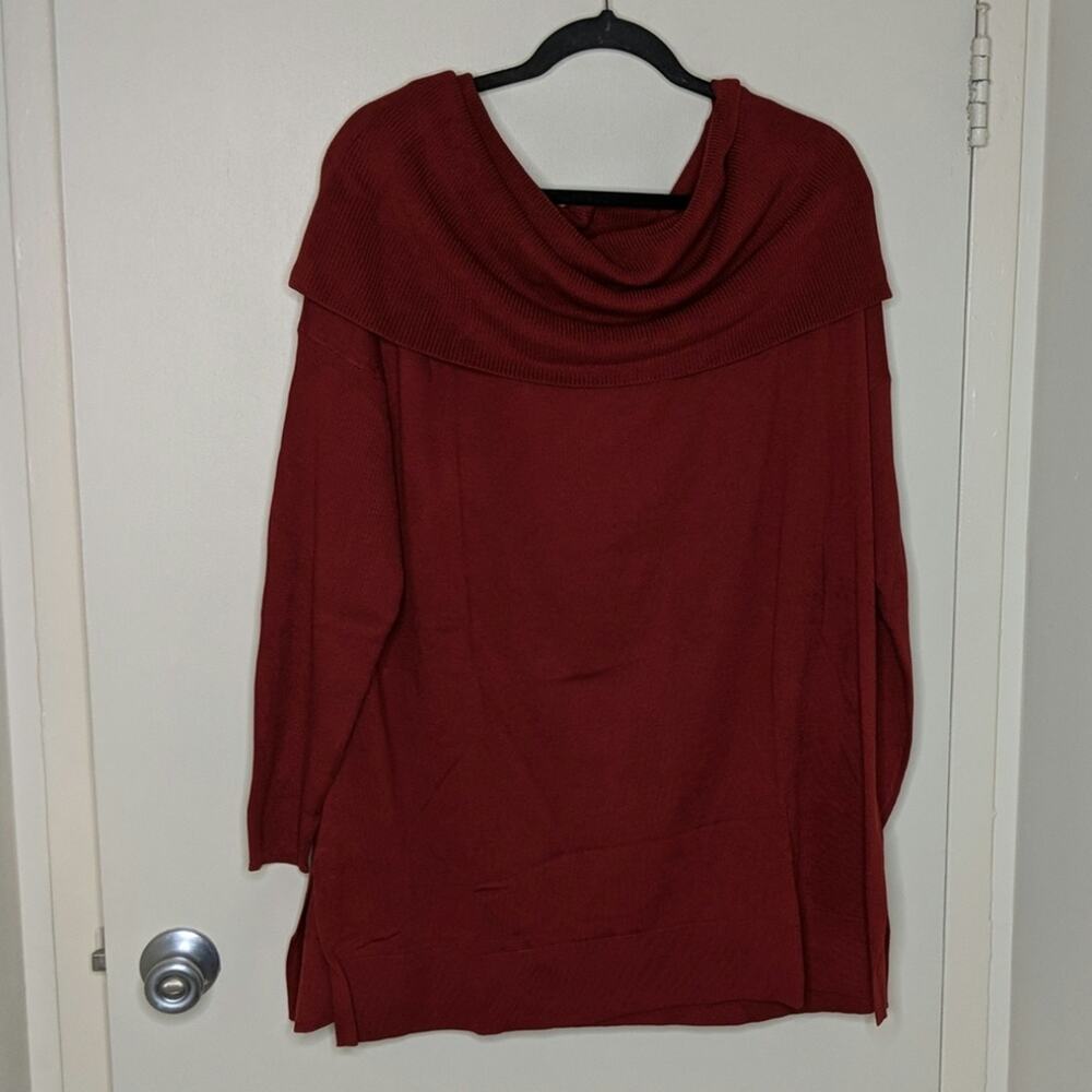Caslon (Nordstrom) Side Slit Cowl Neck Tunic Sweater in Burgundy XXL NWT